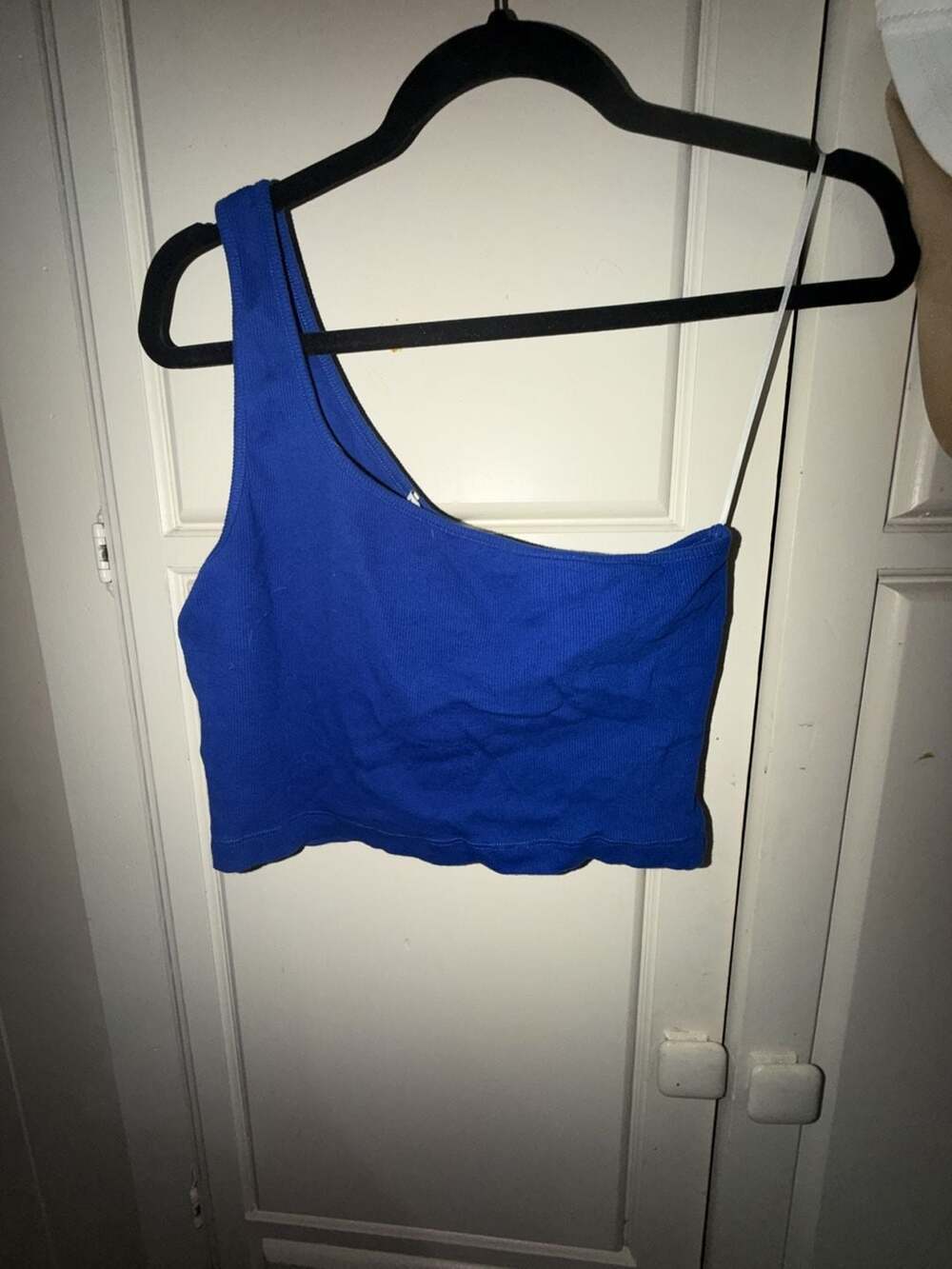 Vintage K.ngsley Royal Blue One-Shoulder Ribbed Crop Tank Top y2k